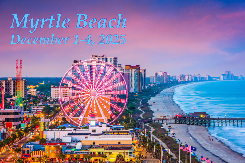 Skyline image of Myrtle Beach with text "Myrtle Beach December 1-4, 2025"